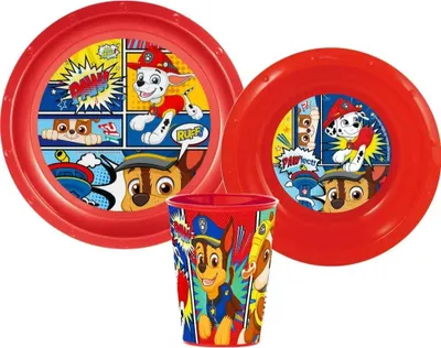 Produktbild von Paw Patrol Chase Marshall Kinder Geschirr-Set 3 teilig Becher Teller Schüssel