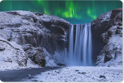 Produktbild von MuchoWow® Mauspad Mousepad Nordlichter - Wasserfall - Schnee - Island 27x18 cm - Mousepads - Maus Mat - Pad - Mausunterlage - Büroartikel - Desk Matten