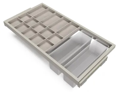 Produktbild von Emuca Set aus Organizer Schubladenset, Hilfsablage und Soft-Close-Führungsrahmen für Kleiderschränke, verstellbar, Modul 900mm, Steingrau