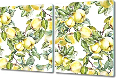 Produktbild von Glas-Herdabdeckplatte Glaskeramikkochfeld-Abdeckung Spritzschutz - 2x 40x52 cm - Äpfel Ast Aquarell