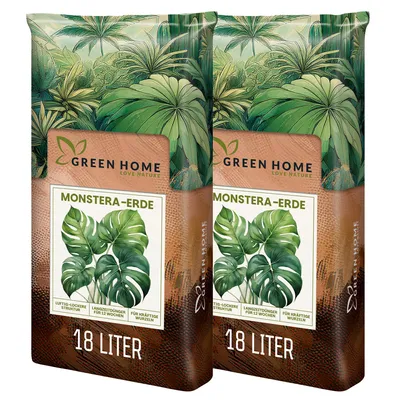 Two bags of potting soil for Monstera plants, displayed side-by-side against a white background.