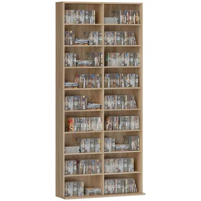 Produktbild von 9-stufiges DVD-Regal mit 18 Fächern und 14 verstellbaren Einlegeböden, Platz für 640 CDs, 360 DVDs oder 430 Blu-rays, Naturholz