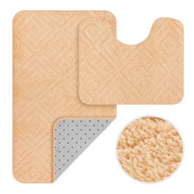 Produktbild von HOMELUX Badematten Set 2 Teilig rutschfest Badvorleger Badezimmer Teppich, 50x80cm Badeteppich + 40x50cm WC Vorleger mit Ausschnitt, Cream, 2BF