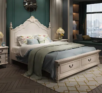 Produktbild von Luxus Bett Design Doppel Hotel Betten Königliches Barock Holz Möbel Echtholz Neu