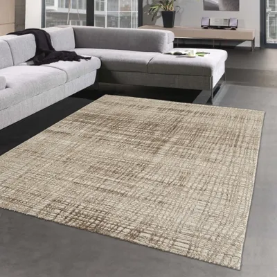 Image de Tapis de designer avec motif abstrait à carreaux réticulés or-beige Taille - 200 x 290 cm