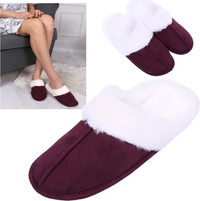 Produktbild von Lila Damenpantoffeln, Hausschuhe mit Fell, weich, warm 36-37 EU