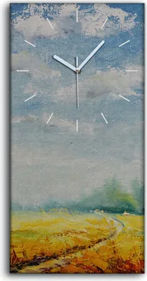 Produktbild von Wanduhr Uhr Wandbild Leinwand 30x60 Gemälde Wiese Wald Himmel Wolken Natur - weiße Hände