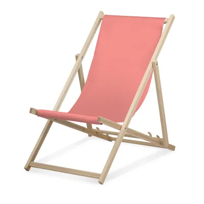 Image de Chaise longue - unicolore - abricot - pliable - en bois de hêtre - supporte jusqu'à 95kg - dossier réglable en 3 positions - Chaise longue de plage