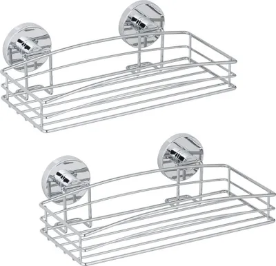 Produktbild von WENKO 2er Set Bad Regal Ablage Caddy Korb Dusche WC Wand Montage ohne Bohren