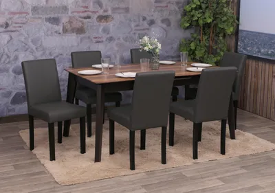 Immagine prodotto di set di 6 sedie da pranzo HWC-O65d, sedia da cucina poltrona imbottita, Pelle finta ~ grigio scuro