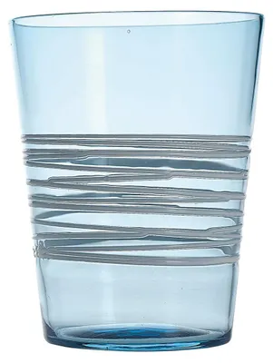 Produktbild von Set aus 6 aquamarinfarbenen Trinkgläsern mit handapplizierter weißer Fadenverzierung, elegantes und langlebiges Design