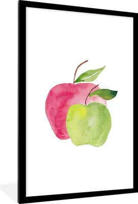 Produktbild von MuchoWow® Gerahmtes Poster Äpfel - Aquarell - Weiß 60x90 cm - Poster mit Schwarzem Bilderrahmen Wandposter Rahmen Foto Bilder - Dekoration - Wandposter Wohnzimmer - Hochwertig