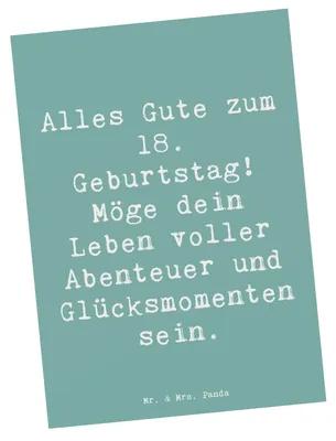 Produktbild von Mr. & Mrs. Panda Postkarte Spruch 18. Geburtstag - Meeresbrise - Geschenk, Happy Birthday, bildkarte, Grußkarte, Ansichtskarten, unvergesslicher Tag, Alter, Glücksmomente