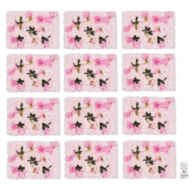 Produktbild von Blumenwand - Wandpaneele 12er-Set - 60x40 cm je Panel - Handgefertigt - Kunstseide & Kunststoff - Dahlien, Rosen & Wasserpflanzen - Wandmontage - Hellrosa