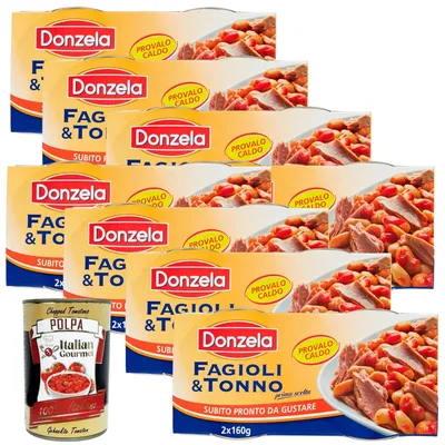 Produktbild von DONZELA Italian Gourmet Donzela Fagioli e Tonno, Weiße Bohnen mit Thunfisch, 26% Thunfisch, 8 x 2 x 160 g+ Italian Gourmet Polpa 400gr