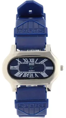 Produktbild von MPM-Quality Damenuhr Silikonarmband Analog Silberfarben Dunkelblau rund