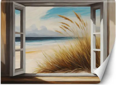 Immagine prodotto di Murale XXL vista dalla finestra sulla spiaggia carta da parati per pareti 400x280 cm colore Beige tema Paesaggi