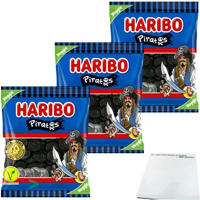 Produktbild von Haribo Piratos Lakritz extra würzig extra stark 3er Pack (3x175G) + usy Block