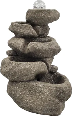 Produktbild von Dehner Zimmerbrunnen Olina, Wasserspiel mit warmweißer LED-Beleuchtung, 16.5 x 34 x 22 cm, Polyresin, grau
