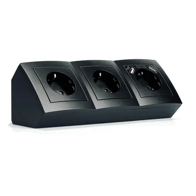 Obrázek produktu pro Zásuvkový blok McPower ''Flair'' pro povrchovou montáž, matně černý, 3cestný uzemňovací kontakt + USB