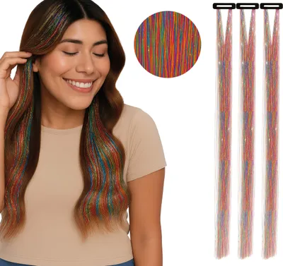 Produktbild von Glitzer Haar Strähnen | 3 Stück Farbe: Mehrfarbig