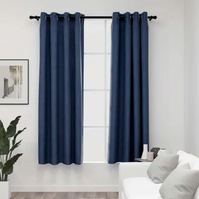 Produktbild von Verdunkelungsvorhänge Ösen Leinenoptik 2 Stk. Blau 140x175 cm , Gardinen & Vorhänge Design 2024
