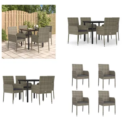 Produktbild von vidaXL 5 tlg. Garten Essgruppe mit Kissen Schwarz und Grau Poly Rattan - Garten Essgruppe - Garten Essgruppen - Essgruppe - Essgruppe Terrasse