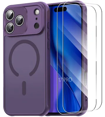 Image de Coque + 2 Verres Trempés pour iPhone 17 Pro, Protection avec Anneau Magnétique et Vitre Caméra - Violet