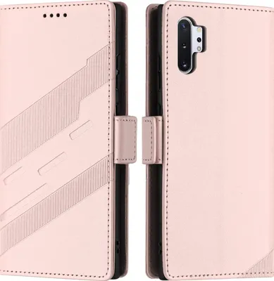 Produktbild von Hülle für Samsung Galaxy Note 10+ 5G, Kunstleder Brieftaschen Handyhülle mit Kartenfach und Standfunktion Pink