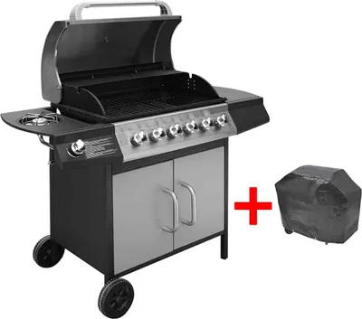 Image de Barbecue à gaz 6 + 1 zone de cuisson Noir et argenté