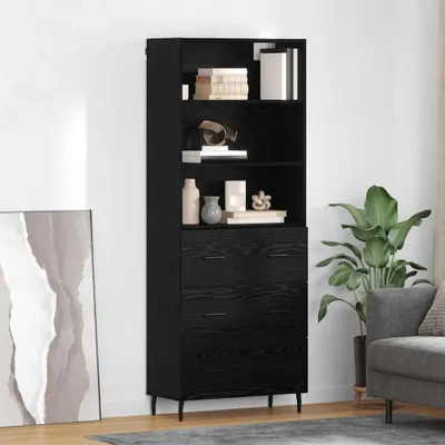 Zdjęcie produktu dla VidaXL Wysoka szafka, 2 sztuki, kolor czarny, imitacja dębu, wymiary: 69,5 x 34 x 180 cm
