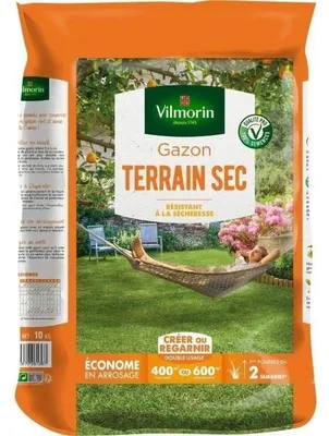 Produktbild von Vilmorin Rustic Dry Ground Rasensamen-Mischung „Terrain sec“, 10 kg – für Neuanlage & Nachsaat, trockenheitsresistent, für mind. anspruchsvolle Pflege