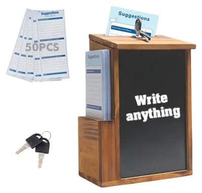 Productafbeelding van Solidchoice - Houten Suggestiebox met Krijtbord en 50 Presentatiekaarten