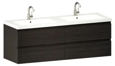 Produktbild von Mirlux Badmöbel Arato 140 cm Walnuss mit Waschbecken Weiß hängend
