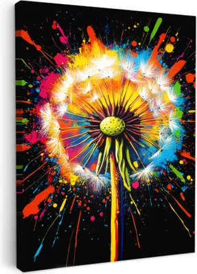Produktbild von Leinwand Bilder 60x80 cm - Graffiti - Löwenzahn, Wandbilder, Wanddeko Wohnzimmer, Bild