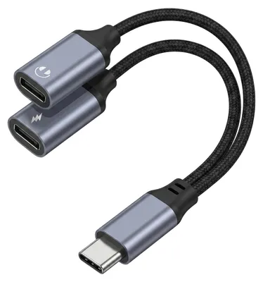 Immagine prodotto di Adattatore AUX 2 in 1 da Tipo C (maschio) a Tipo C (femmina) / Tipo C (femmina) Blue Star nero [DAC] - ricarica max 25 W