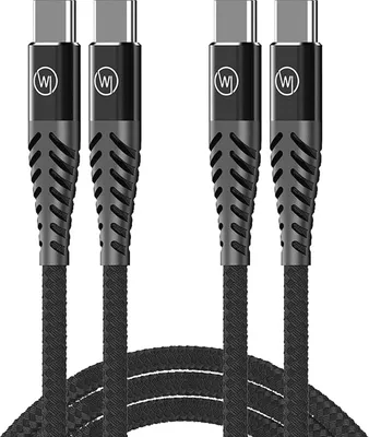 Produktbild von Wicked Chili 2x USB-C auf USB-C Textil Ladekabel 1m, Schnelladekabel 60W Power Delivery für iPhone 15 / iPad / Galaxy / Pixel, QuickCharge Nylon Textilkabel, Datenkabel, Kabel mit Dual USB C Adapter