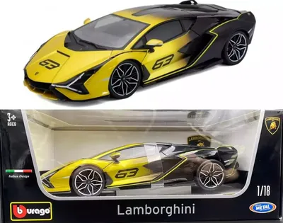 Zdjęcie produktu dla BBURAGO Lamborghini Sian FKP 37 1:18, Model super pojazdu, Wstępnie zmontowany, 1:18, Lamborghini Sian FKP 37, Każda płeć, Metal, Plastik