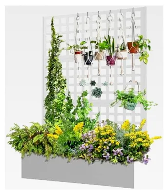 Produktbild von Blumenkästen mit Sichtschutz, 120x40x180cm Pflanzkasten mit Rankgitter, Drainagelöchern und feststellbaren Rollen, Rankhilfe aus Metall für Innen- und Außenbereich, Garten, Terrasse und Balkon - Weiß