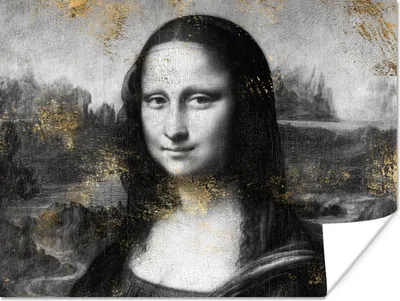 Produktbild von MuchoWow® Poster Mona Lisa - Leonardo da Vinci - Schwarz - Weiß - Gold 160x120 cm - Foto Plakat