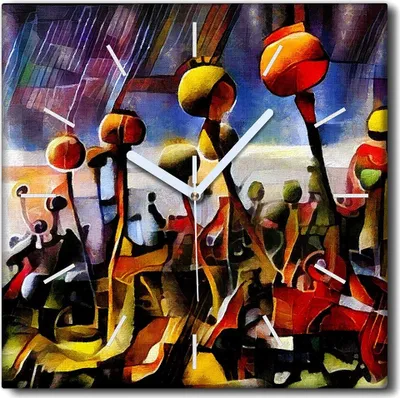 Produktbild von Coloray Uhr auf Leinwand 30x30 cm Wand Uhr Dekoration Wohnzimmer Segeltuch weiße Zeiger -Maki Art Abstraktion.