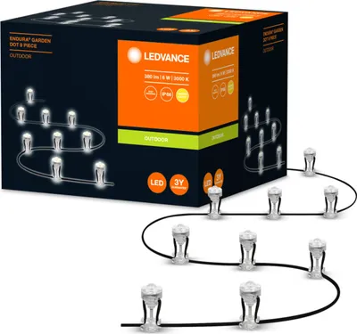 Obrázok produktu pre LEDVANCE LED záhradné svetlo, LED rozprávkové svetlá s 9 LED bodkami pre vonkajšie použitie, základné balenie, teplá biela (3000K), 6W, ENDURA GARDEN DOT 9P