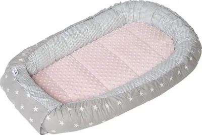 Produktbild von Babynest, Reisebett, Babynestchen, 100x60x15, Baumwolle graue Sternen mit Hellrosa Minky