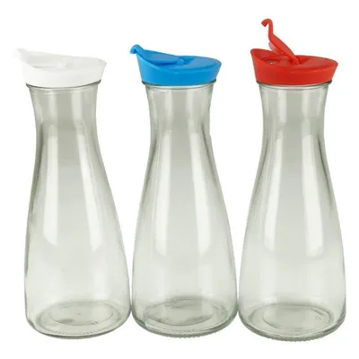 Produktbild von Glaskaraffe mit Deckel 1 Liter 3 Stück Weiß/Blau/Rot