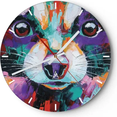 Produktbild von Wanduhr - Rund - Glasuhr - Waschbär Bunt Öl - 40x40cm - Schleichendes Uhrwerk - Lautlos - zum Aufhängen bereit - Dekoration Modern - Wanddekoration aus Glas - C3AR40x40-4565