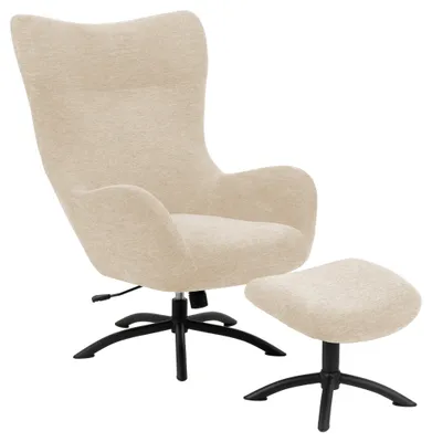Image de Talgarth Fauteuil relax avec tabouret, crème, noir.