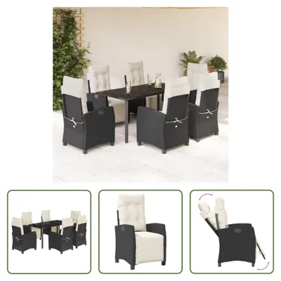Produktbild von The Living Store 7-tlg. Garten-Essgruppe mit Kissen Schwarz Poly Rattan
