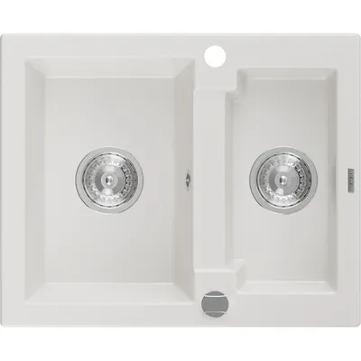 Obrázok produktu pre Mexen Carlos granitový 1,5-komorový drez 582 x 475 mm, Biela, sifón Chrómová - 6518581500-20