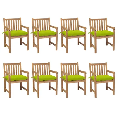 Produktbild von vidaXL Gartenstühle 8 Stk. mit Hellgrünen Kissen Massivholz Teak