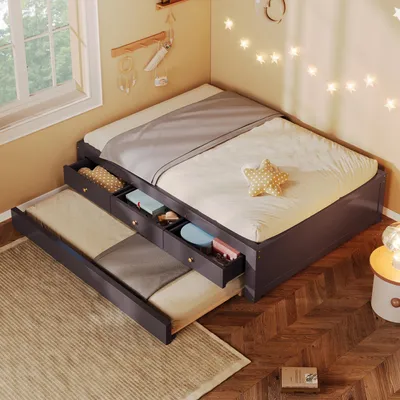 Immagine prodotto di Letto a castello STILVORA, 90 x 200 cm, con 3 cassetti, letto a castello per bambini con letto a scomparsa, letto singolo in legno